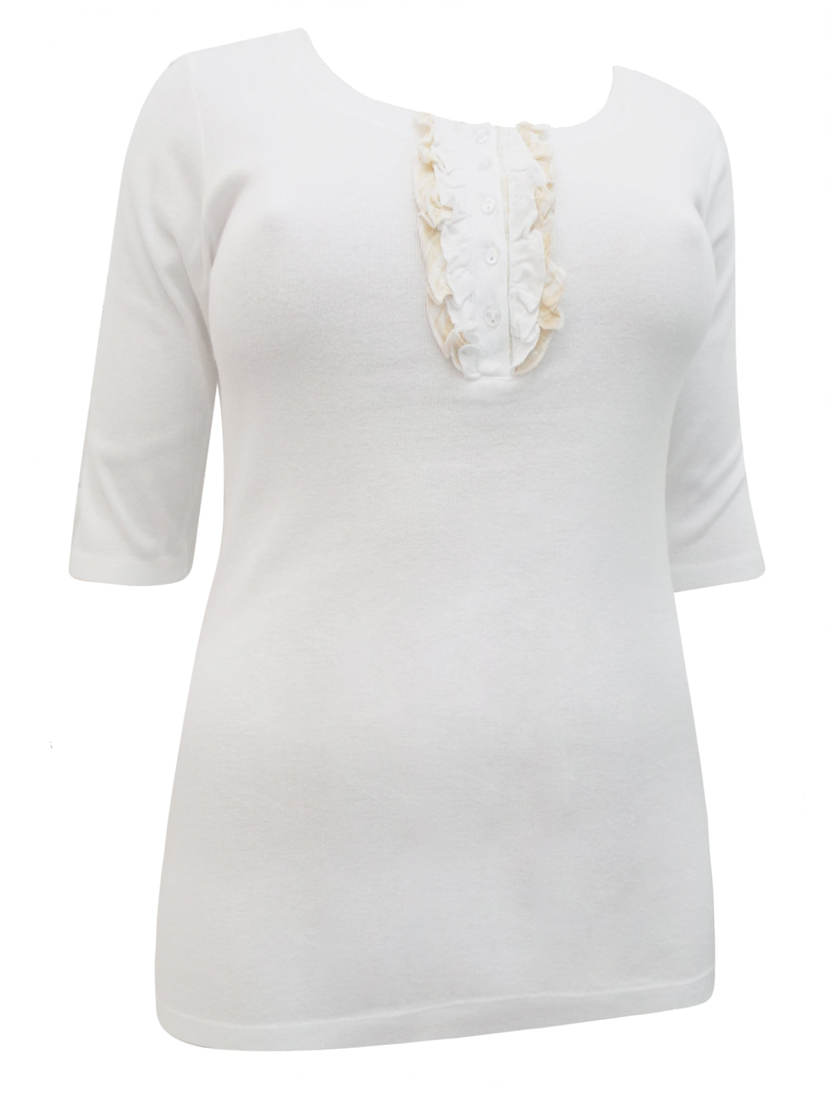 WHITE Pure Cotton Ruffle Henley Neck Top Sizes 10-24