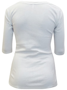 WHITE Pure Cotton Checked Ruffle Henley Neck Top Sizes 10-24