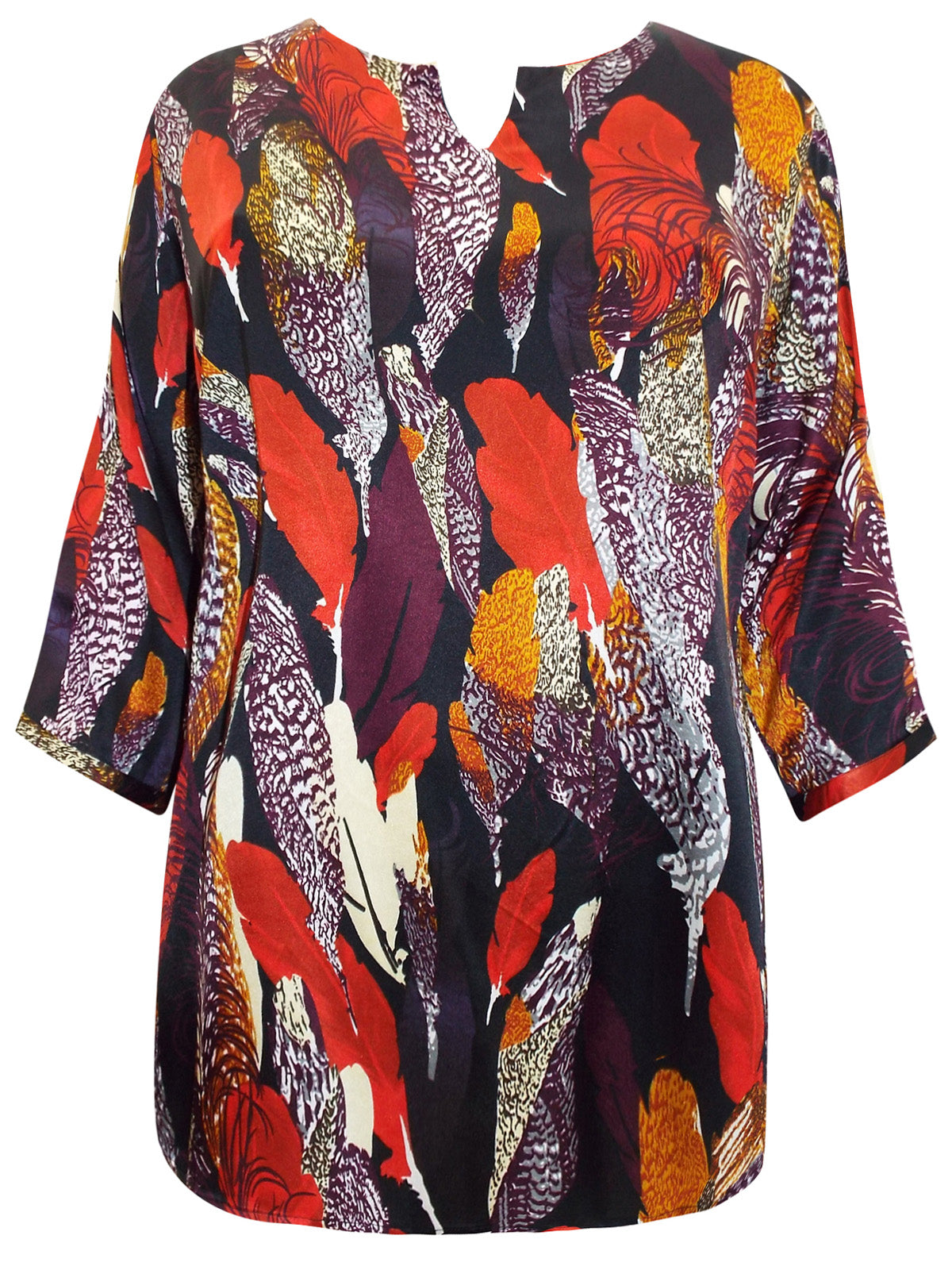 RED Feather Print 3/4 Sleeve Top Sizes 16-28