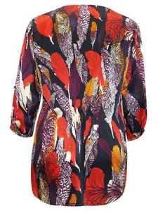 RED Feather Print 3/4 Sleeve Top Sizes 16-28