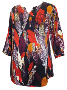 RED Feather Print 3/4 Sleeve Top Sizes 16-28