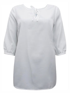 WHITE Tie Neck Woven 3/4 Sleeve Top Sizes 16-22