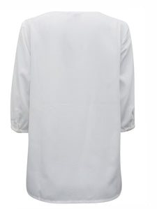 WHITE Tie Neck Woven 3/4 Sleeve Top Sizes 16-22