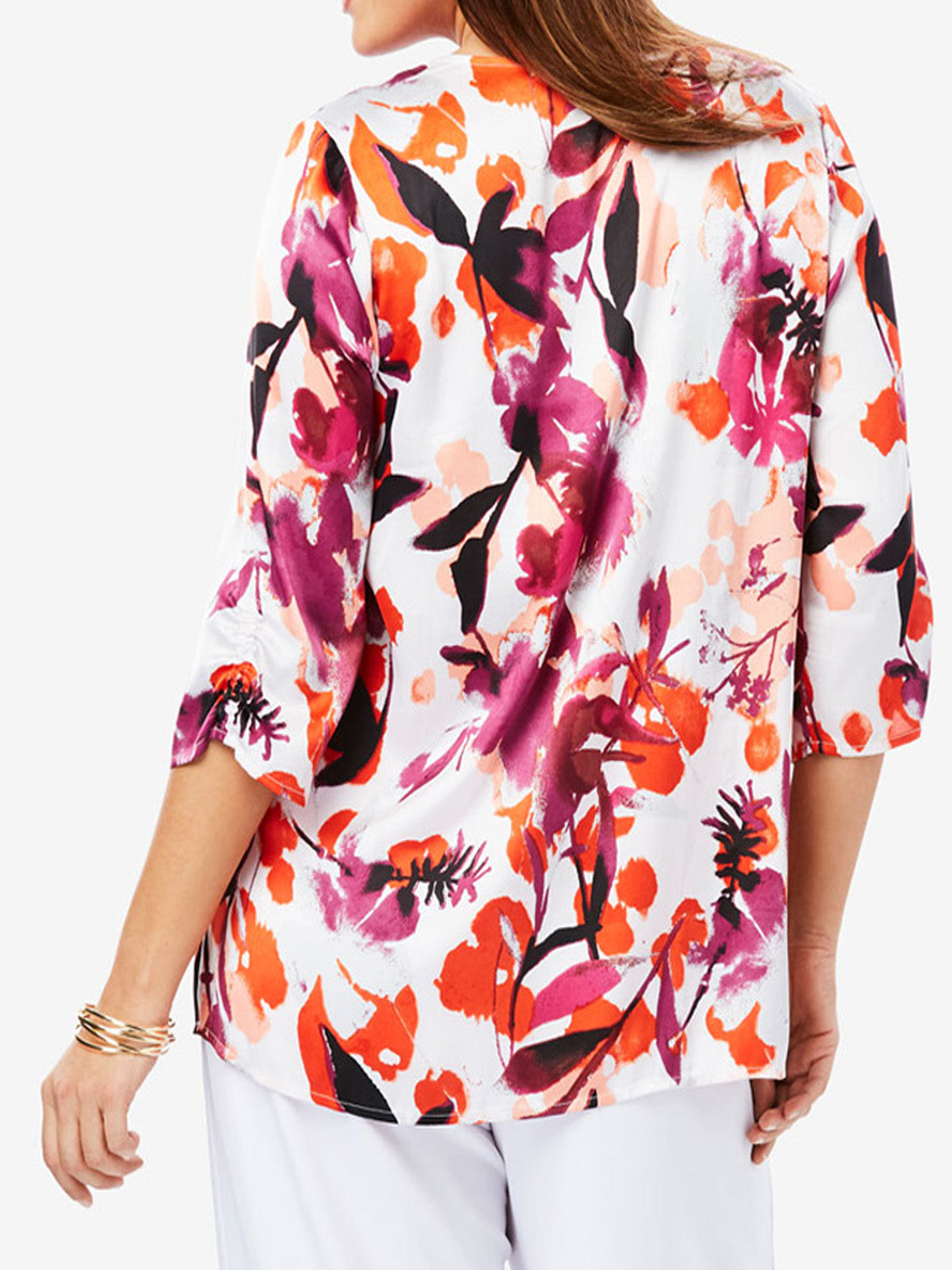 MULTI Floral Print Satin V-Neck Blouse - Sizes 16-24