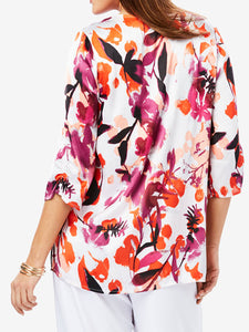 MULTI Floral Print Satin V-Neck Blouse - Sizes 16-24