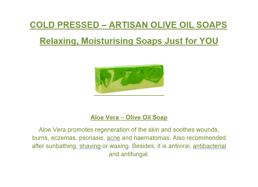 Aloe Vera - Olive Oil Soap - HandCrafted - 100gm Bar appx